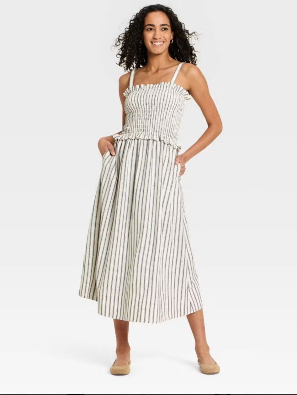 Universal Thread Women's Woven Maxi Sundress Cream Striped Size Small NEW